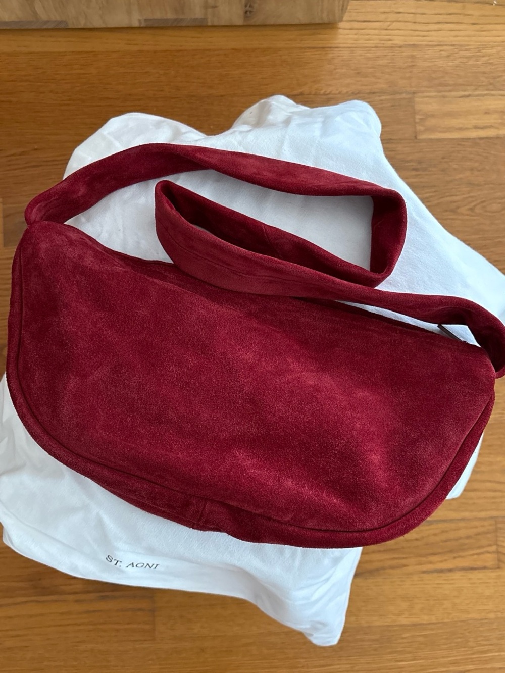 St. Agni Burgundy Suede Shoulder Bag